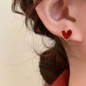 Boutique Dainty 18 Kt Gold Plated Red Heart Stud Earrings